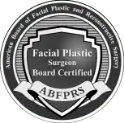 Logo of the American Board of Facial Plastic and Reconstructive Surgery, featuring a shield with "Facial Plastic Surgeon Board Certified" and the initials "ABFPRS.